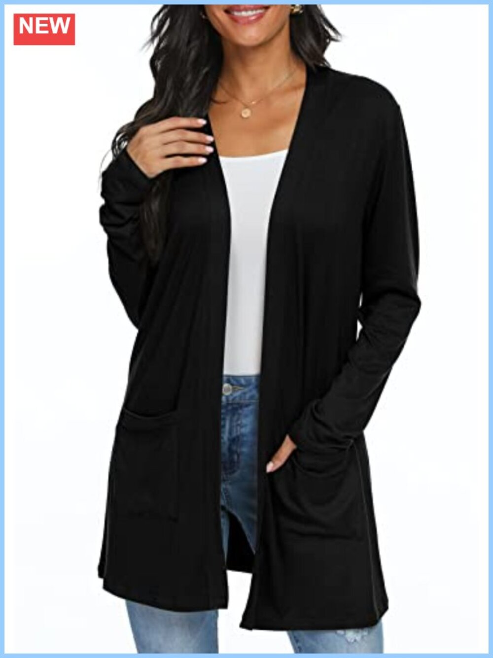 Womens Lightweight Long Cardigan with Pockets Open Front Rayon Spandex